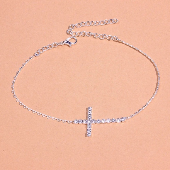 Dazzling Tennis Flexible Cross Anklet, Foot Jewelry - Picture 5 of 5